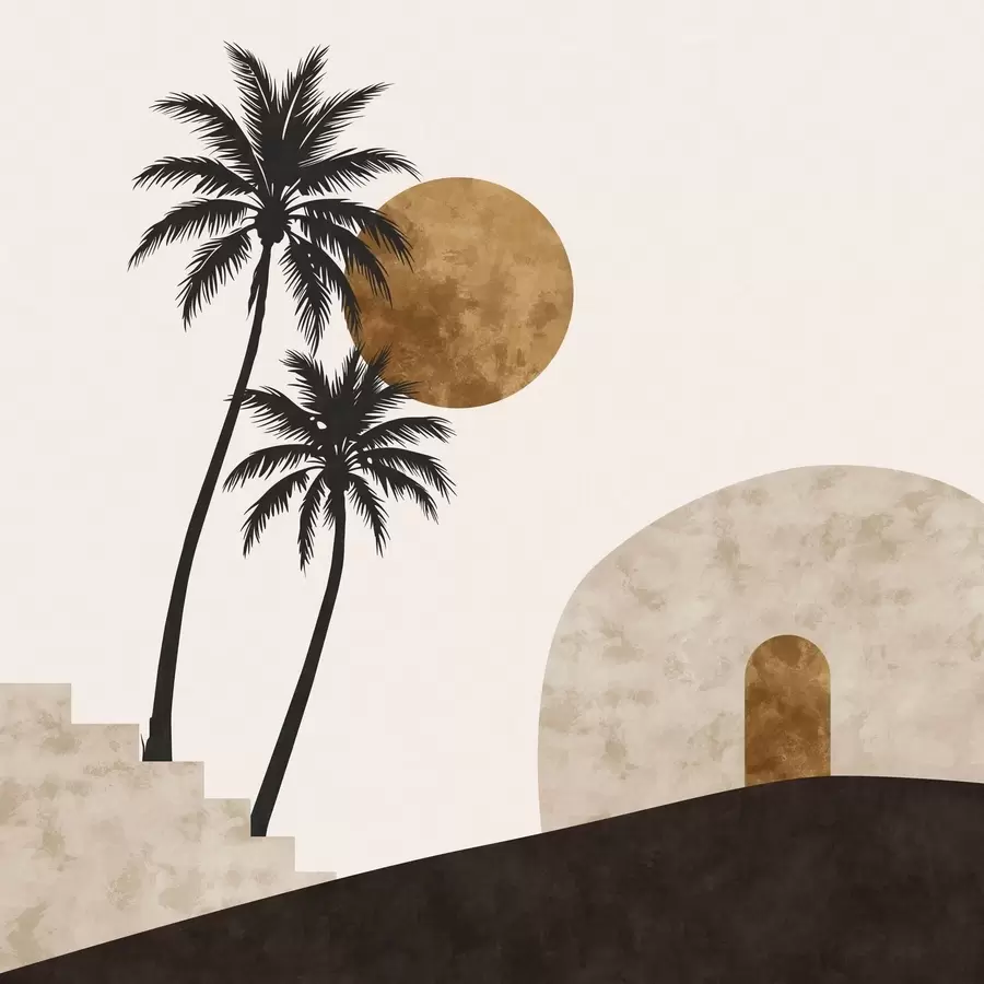 wall murals Palm trees and arch under warm sun w05547