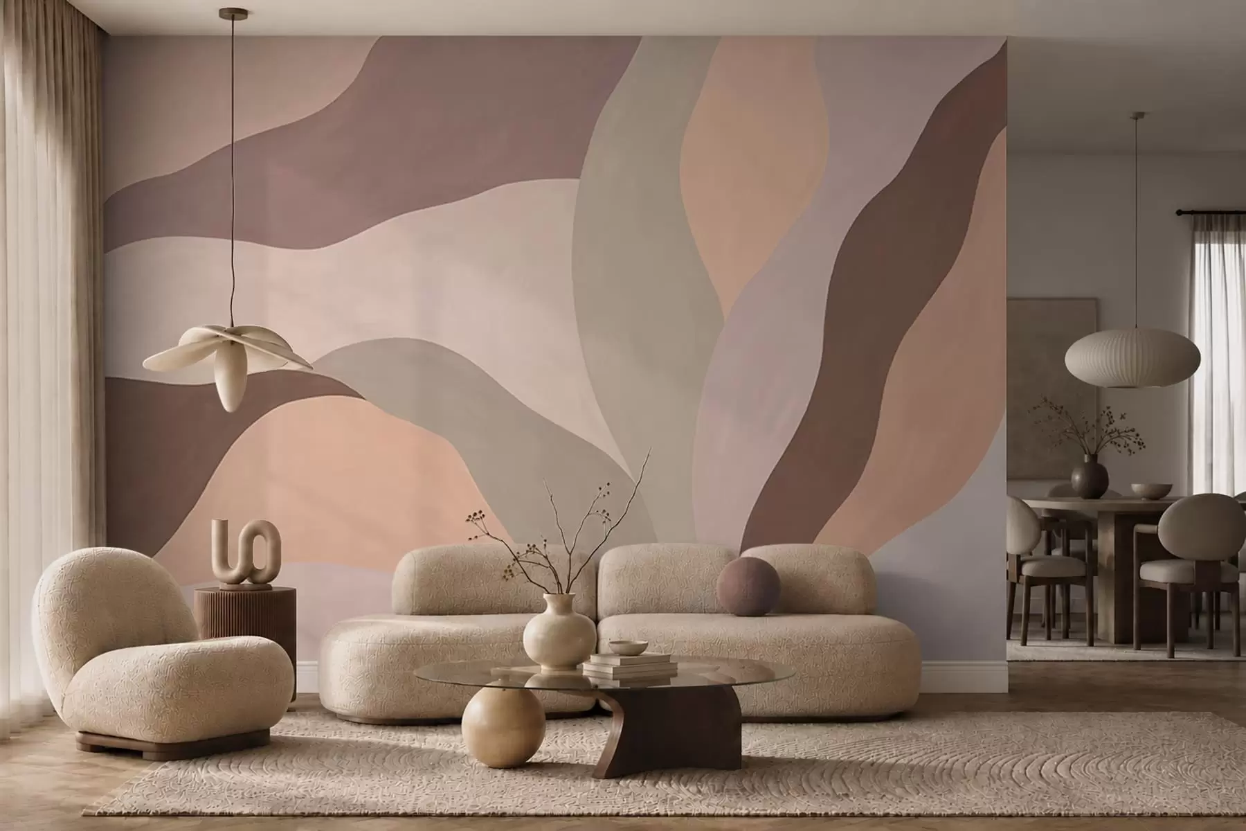 wall murals Abstract flowing shapes in pastel tones w05629