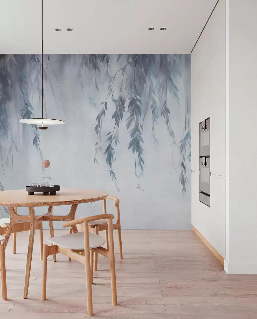 Wall Mural Photo Wallpaper Willow branches with pale blue leaves hanging down against muted background watercolor style w09893v2