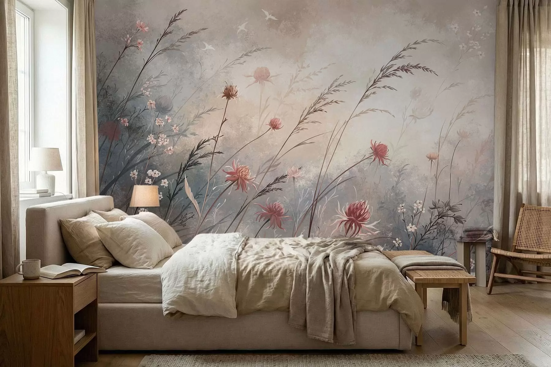 wall murals Delicate wildflowers in a misty pastel scene w05538