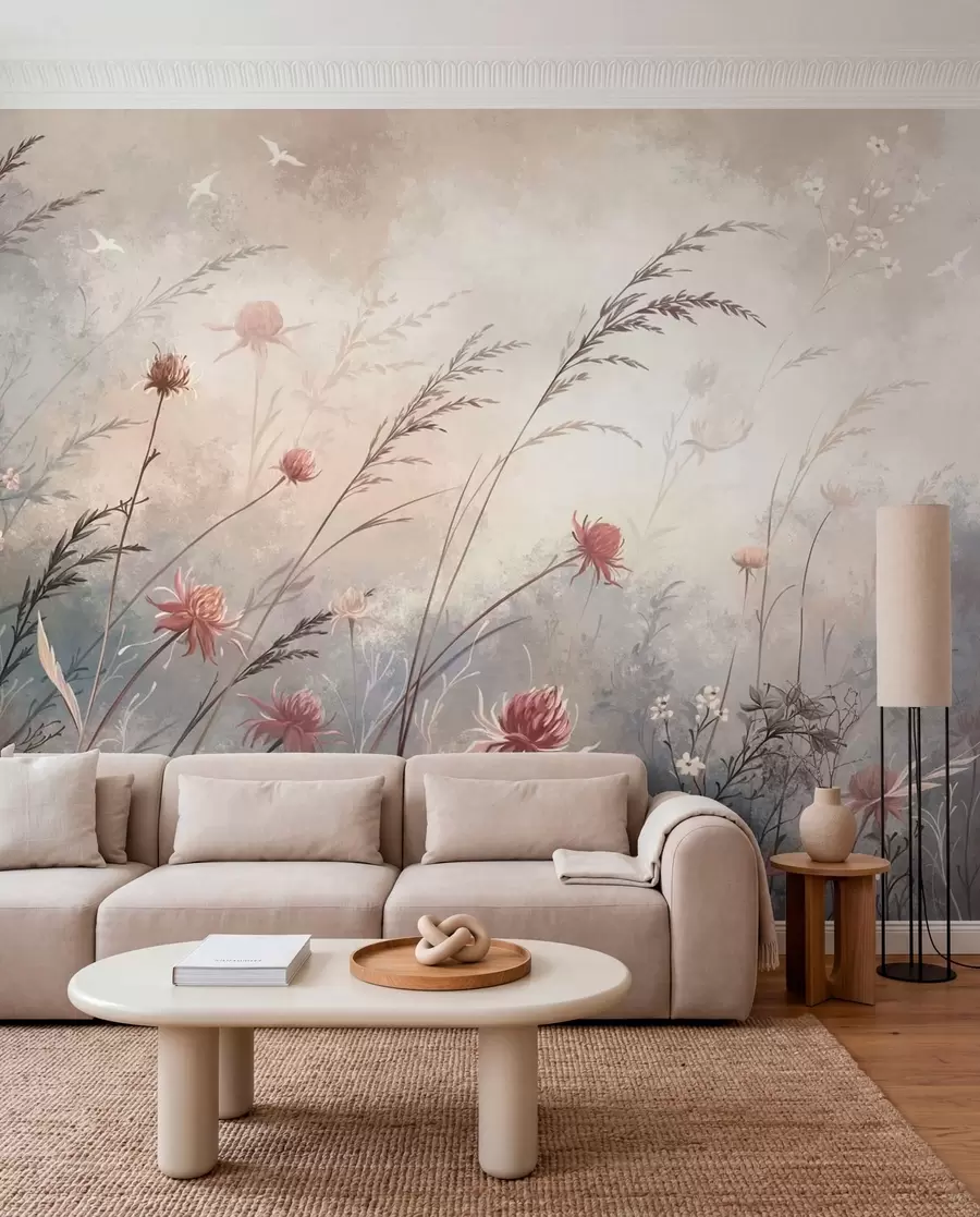 wall murals Delicate wildflowers in a misty pastel scene w05538
