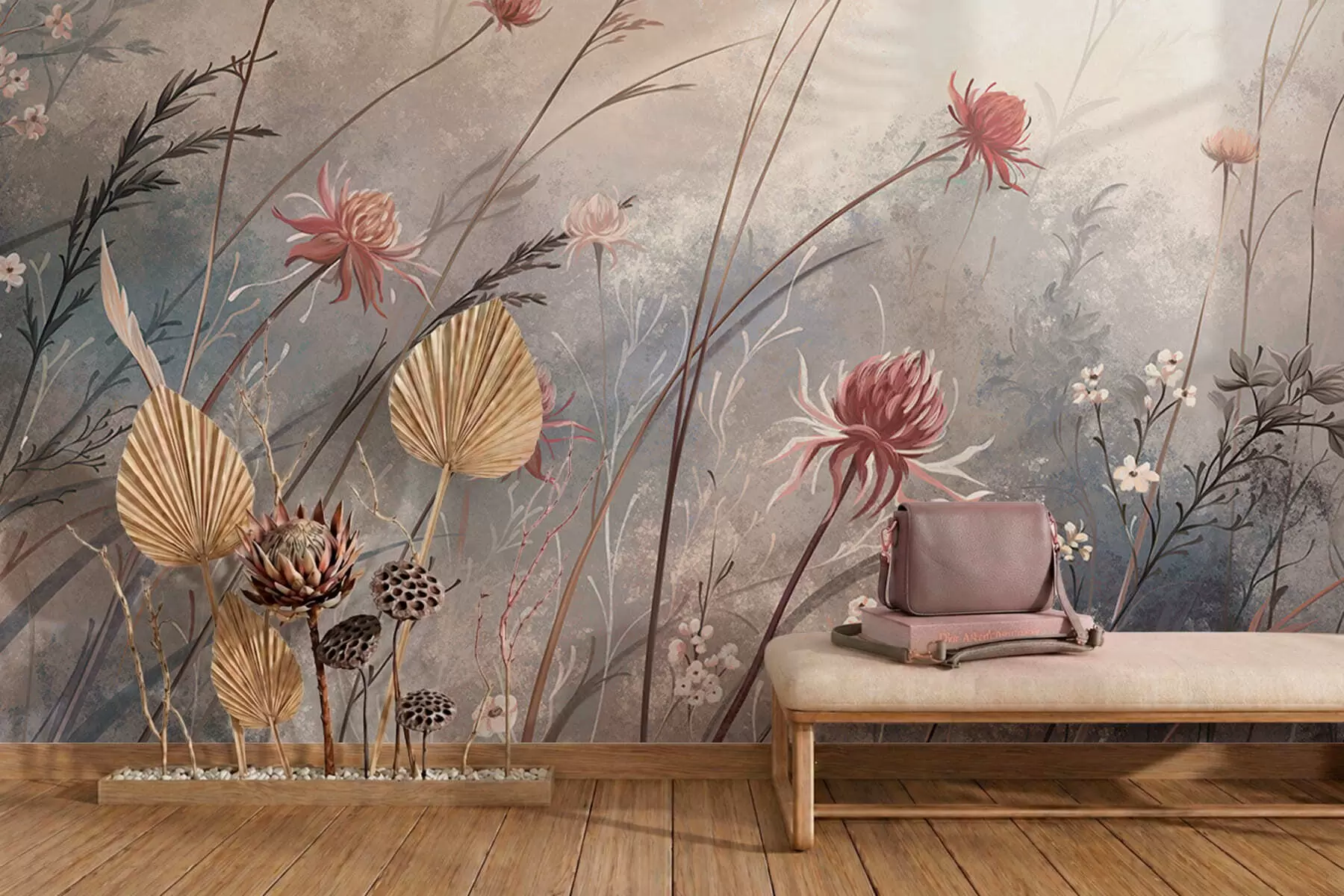 Wall Mural Photo Wallpaper Delicate wildflowers in a misty pastel scene w05538