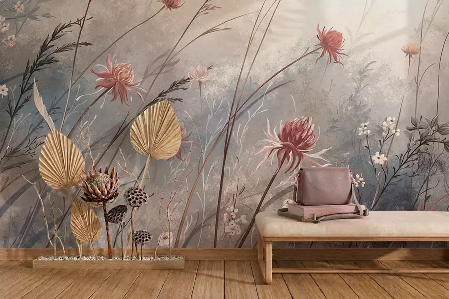 wall murals Delicate wildflowers in a misty pastel scene w05538