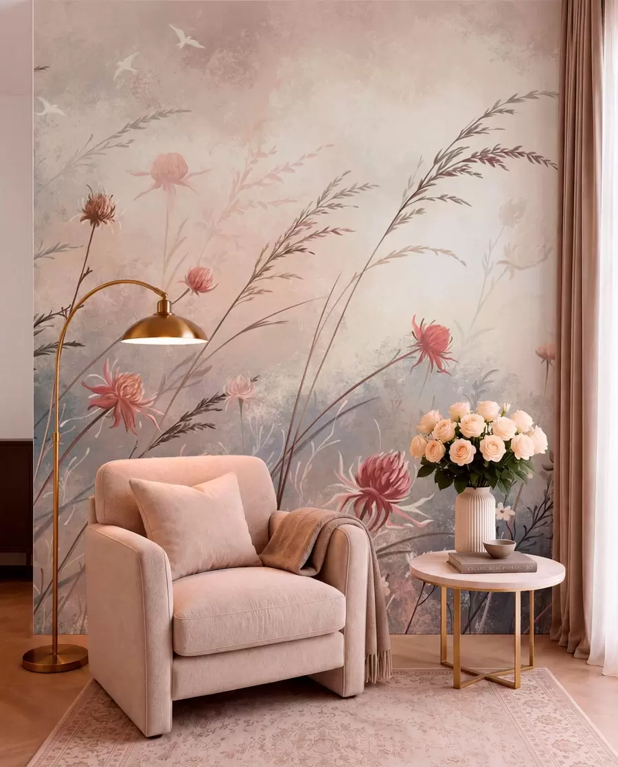 wall murals Delicate wildflowers in a misty pastel scene w05538