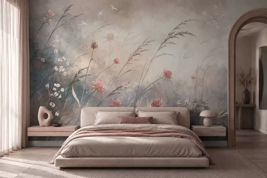 Wall Mural Photo Wallpaper Pastel wildflowers on a soft blurred background w05538v1