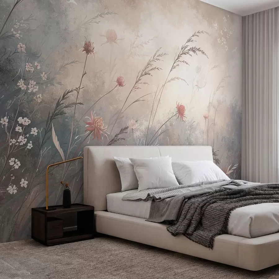 Wall Mural Photo Wallpaper Pastel wildflowers on a soft blurred background w05538v1