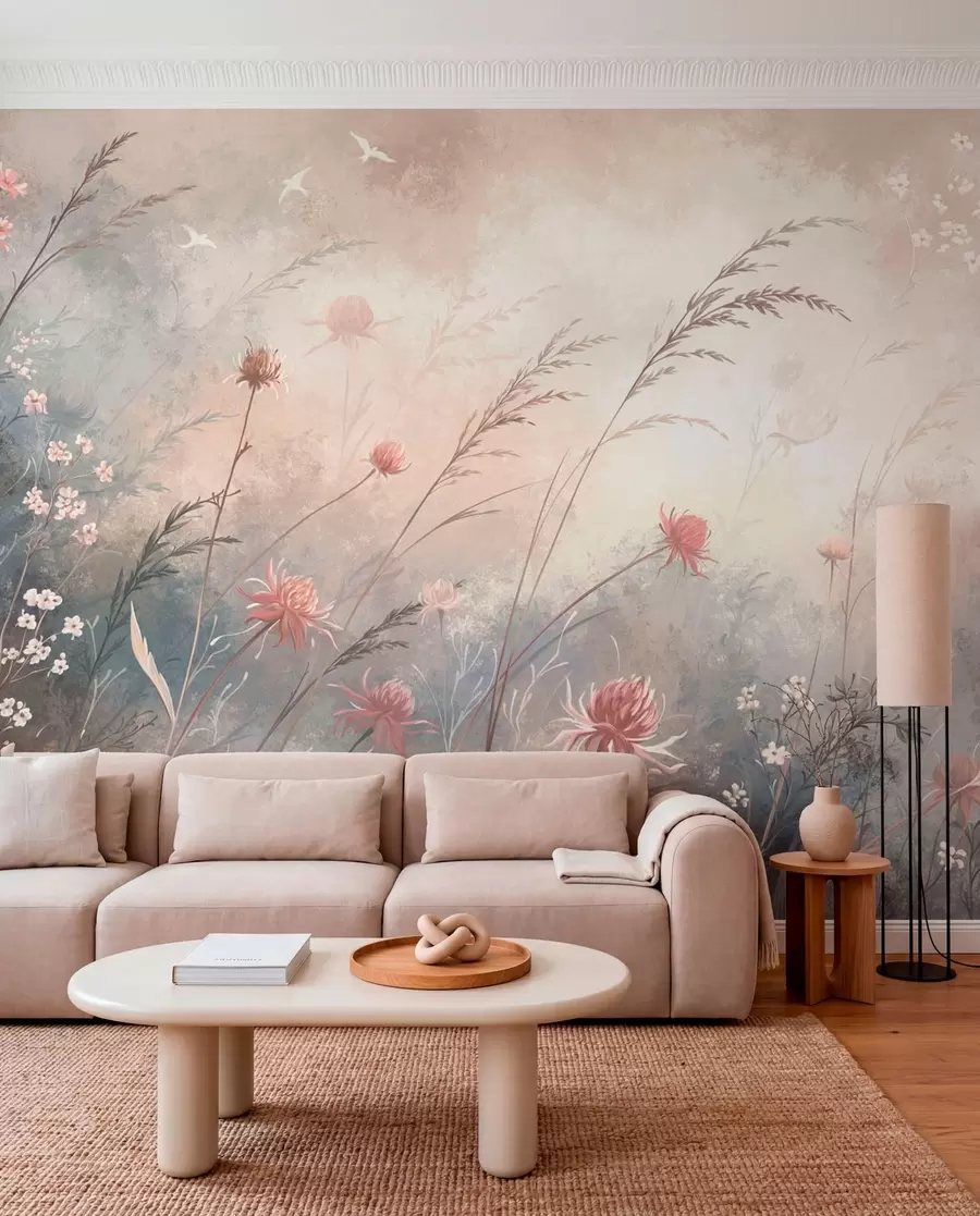 wall murals Pastel wildflowers on a soft blurred background w05538v1