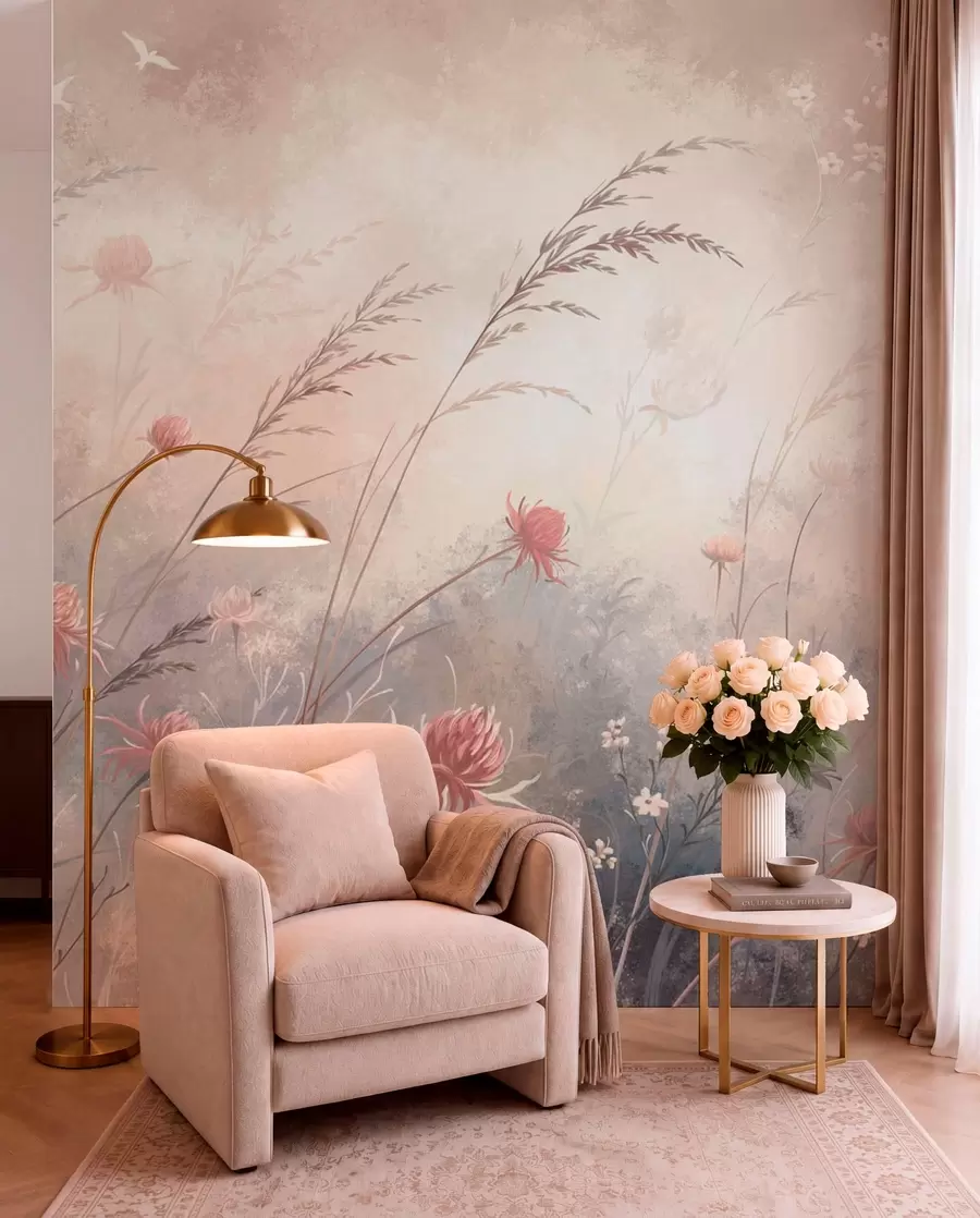 wall murals Pastel wildflowers on a soft blurred background w05538v1