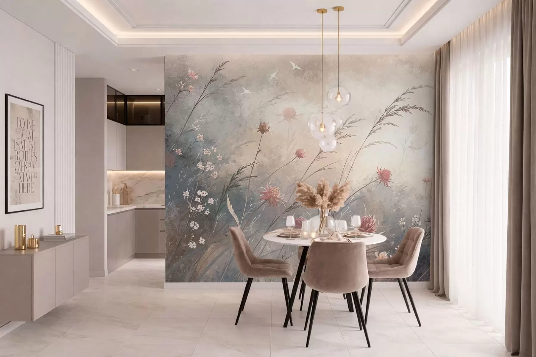 wall murals Pastel wildflowers on a soft blurred background w05538v1