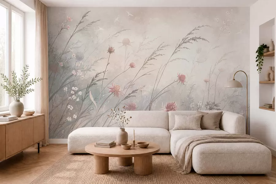 peintures murales Des fleurs sauvages délicates dans une composition aérienne w05538v2