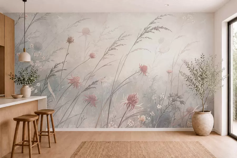 murales Flores silvestres de colores claros en una composición aireada w05538v2
