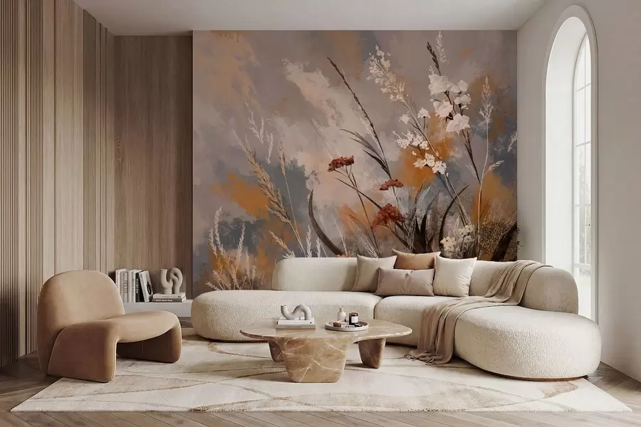 Wall Mural Photo Wallpaper Abstract meadow plants in warm natural tones w05539