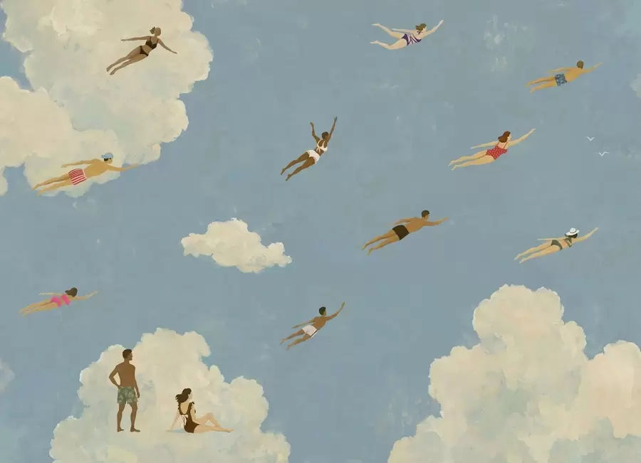 peintures murales Des gens flottant parmi les nuages dans un ciel bleu w05628
