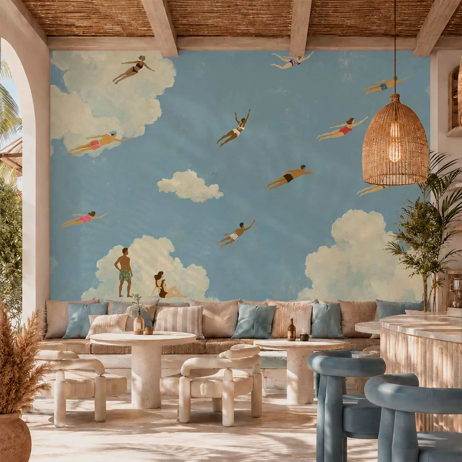 peintures murales Des gens flottant parmi les nuages dans un ciel bleu w05628