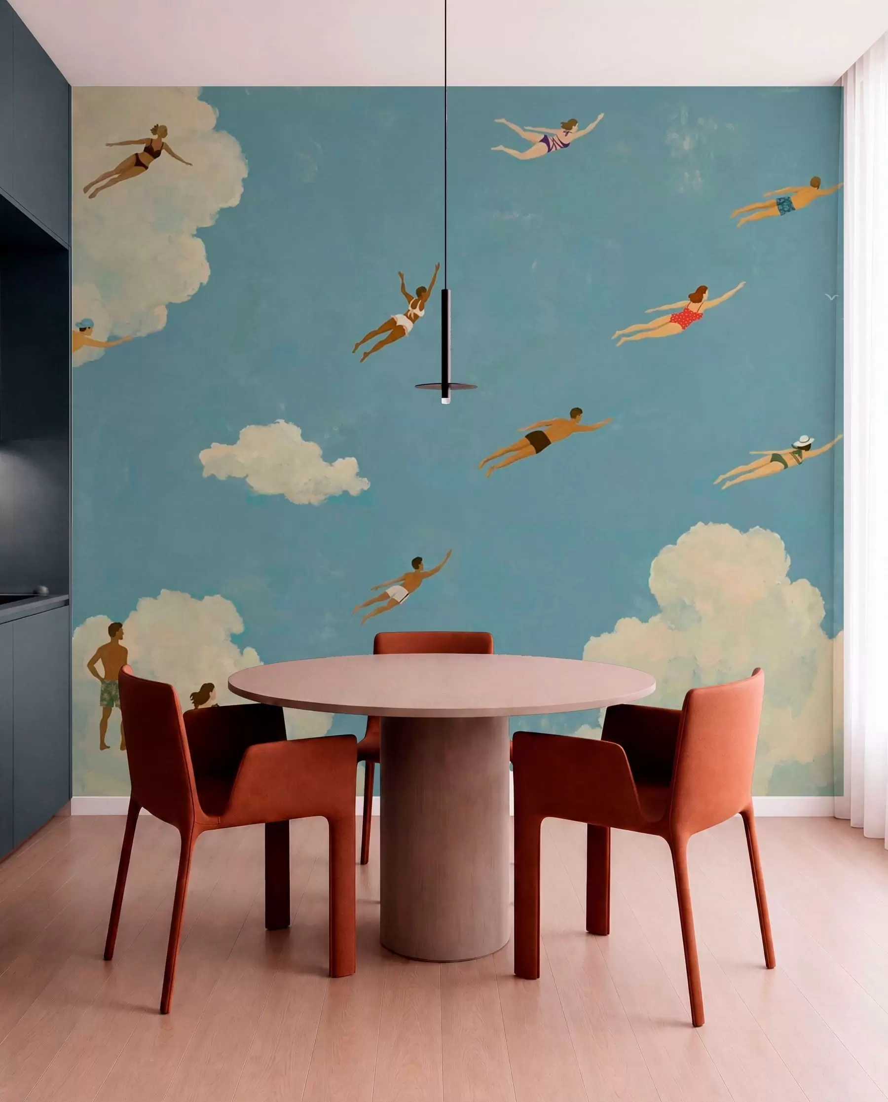 murales Personas flotando entre las nubes en un cielo azul w05628