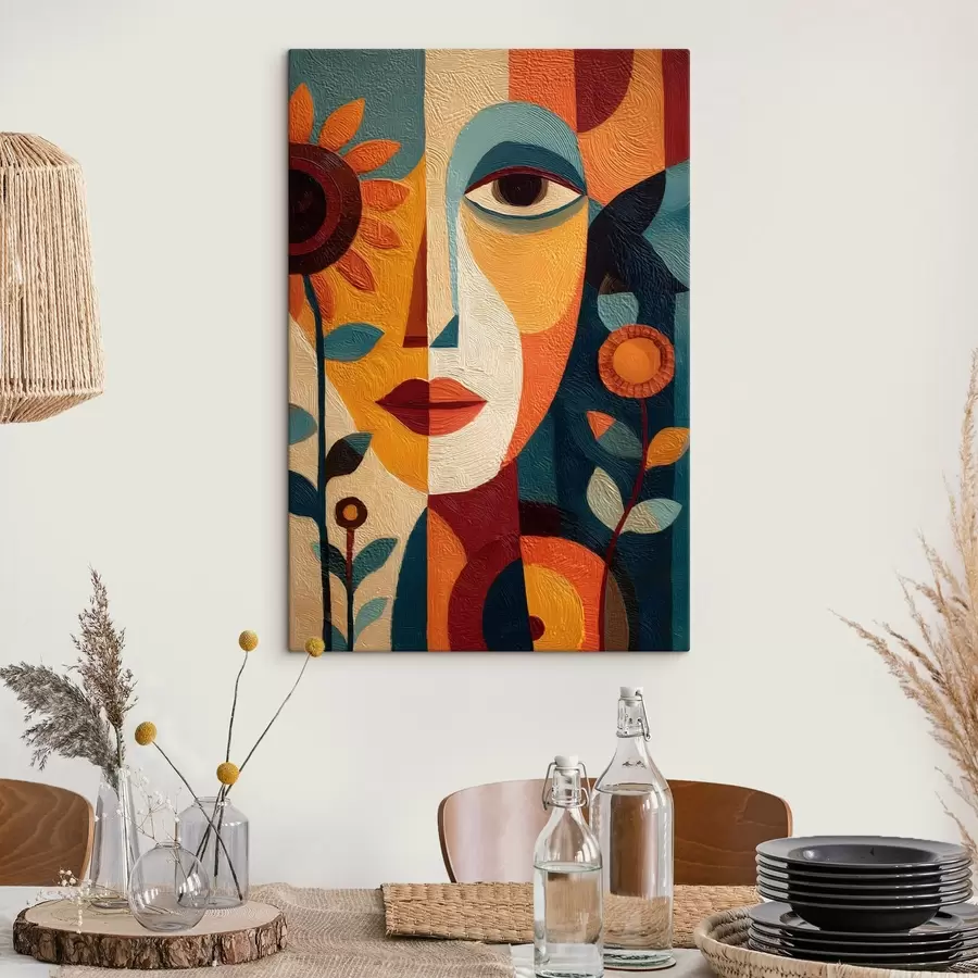 wall murals An abstract portrait of a girl with flowers in an ethnic style s49228
