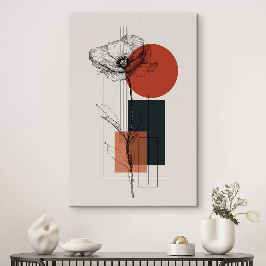 wall murals A graphic poppy against a geometric background s49229