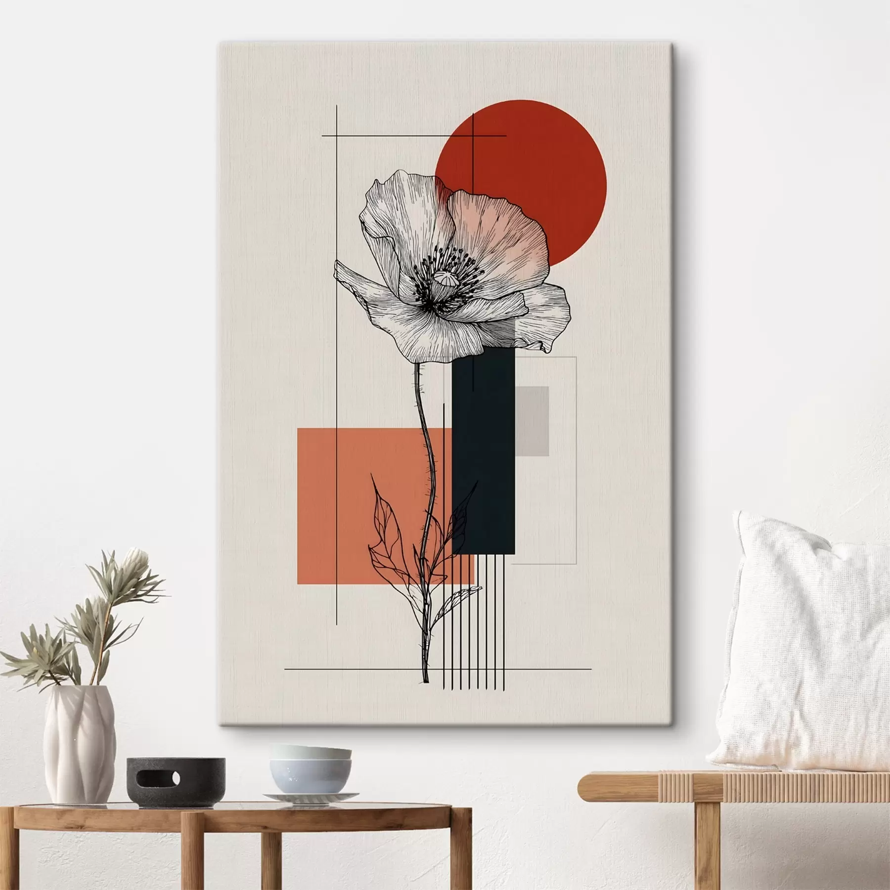 murales Una amapola de estilo pop sobre un fondo geométrico s49230