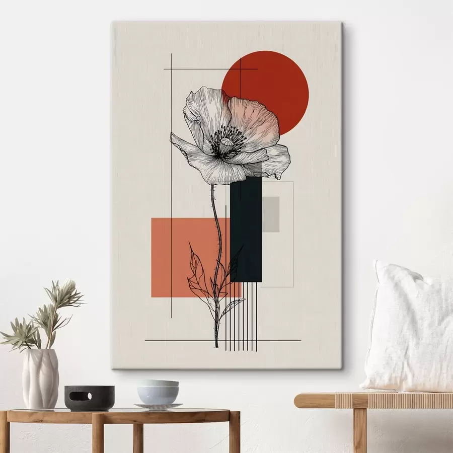 wall murals A graphic poppy against a geometric background s49230