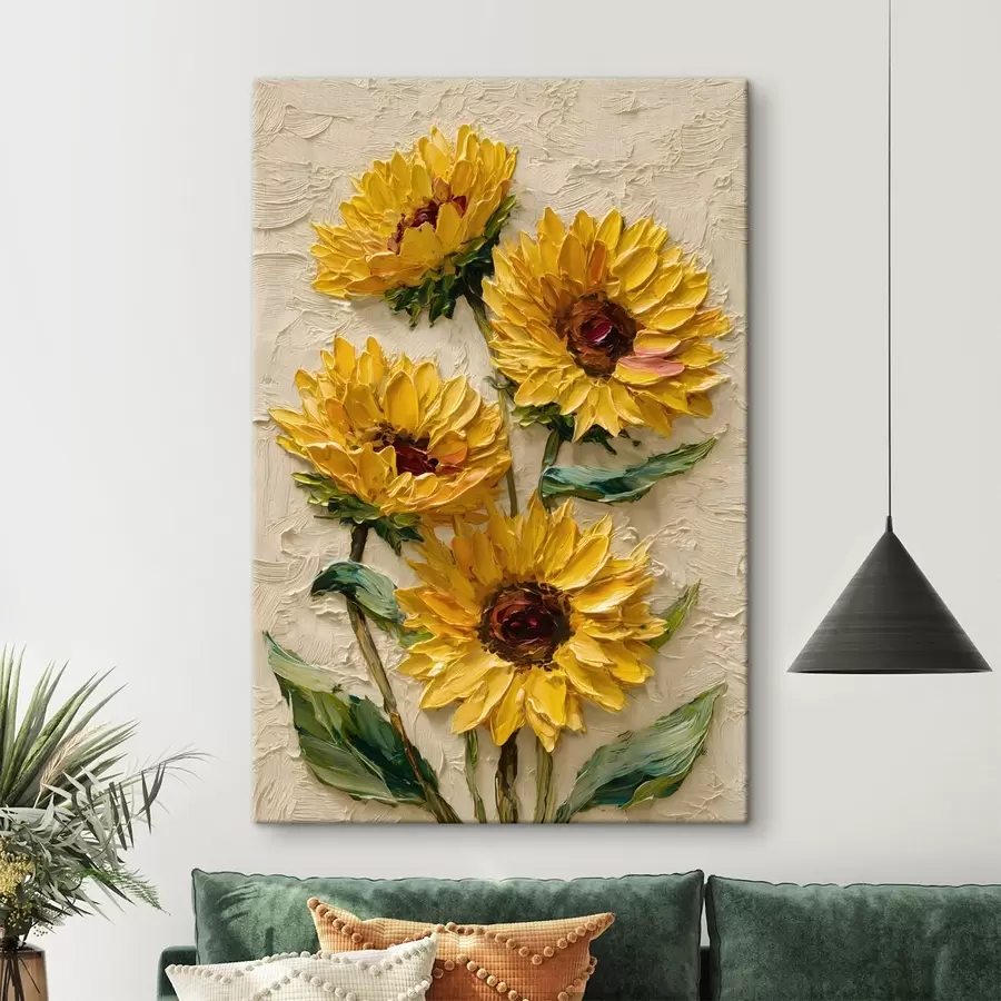 wall murals Lush sunflowers in an impasto style s49232