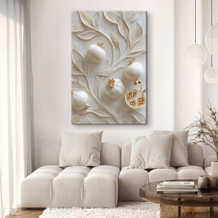 wall murals Pomegranate branches with fruit, rendered in bas-relief style s49237
