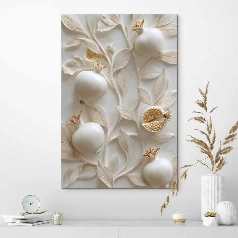 wall murals Pomegranate branches with fruit, rendered in bas-relief style s49238