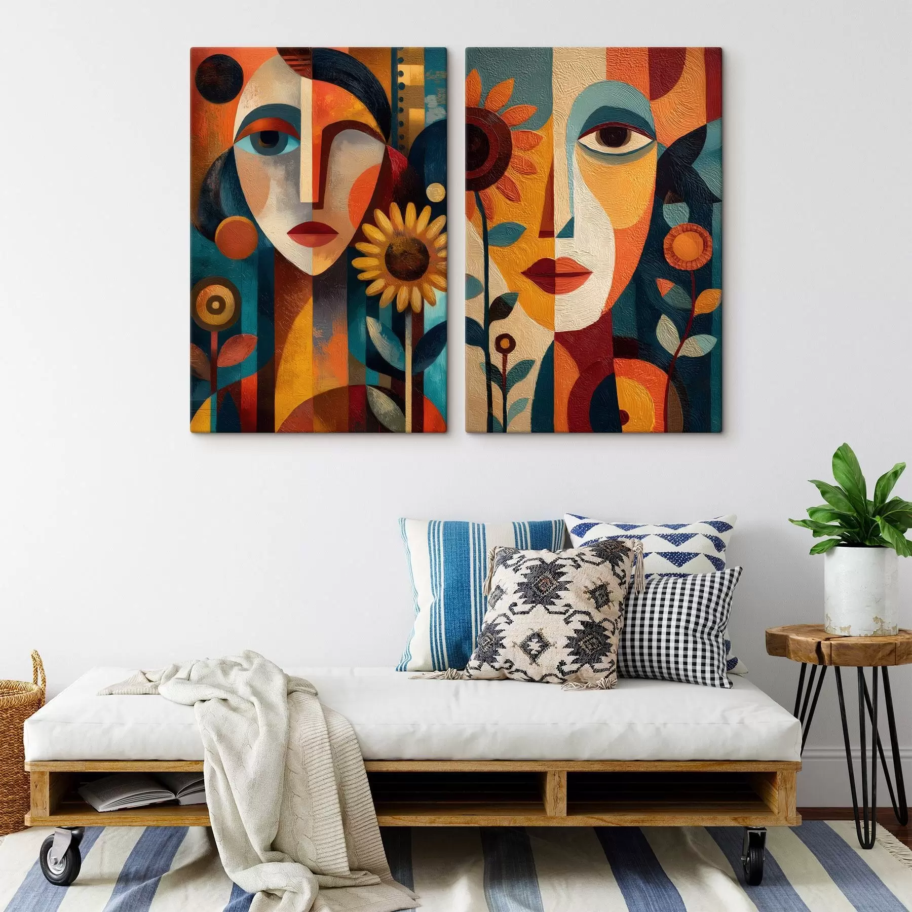 wall murals Abstract portraits of girls with flowers in an ethnic style m30532