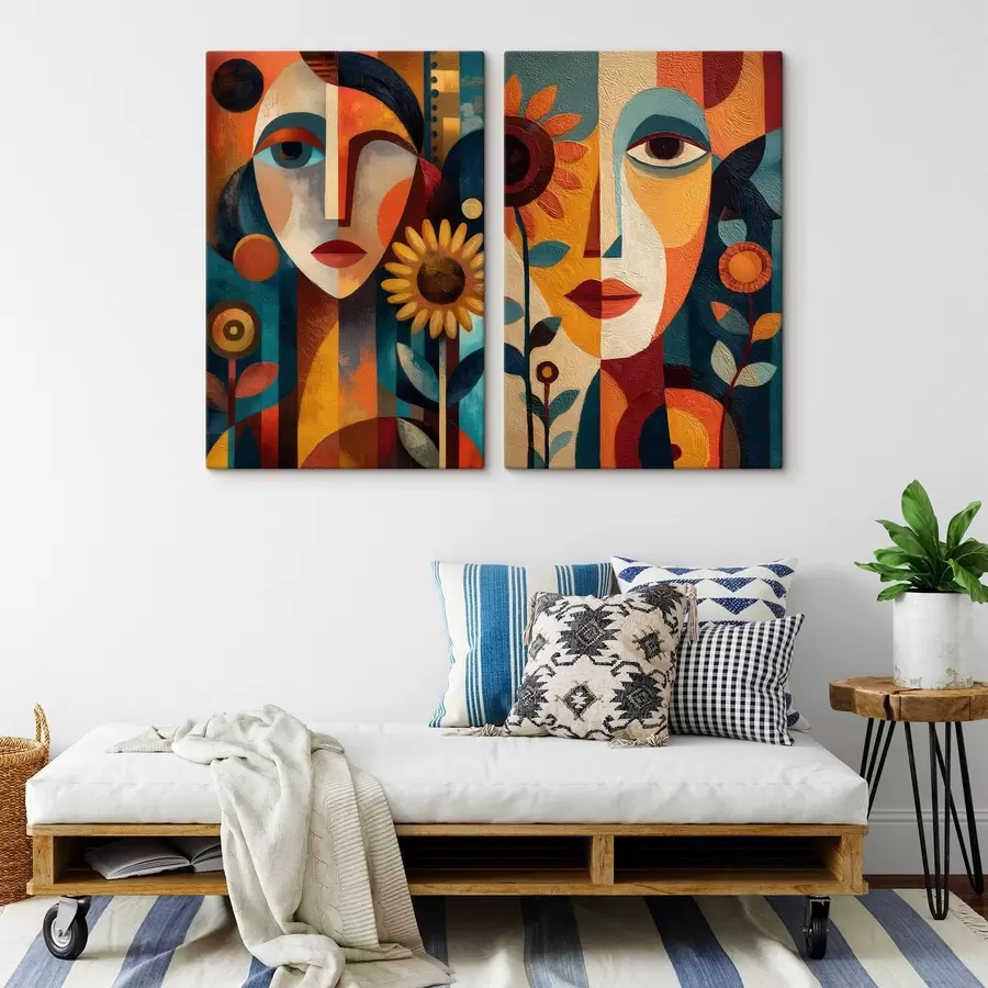 wall murals Abstract portraits of girls with flowers in an ethnic style m30532