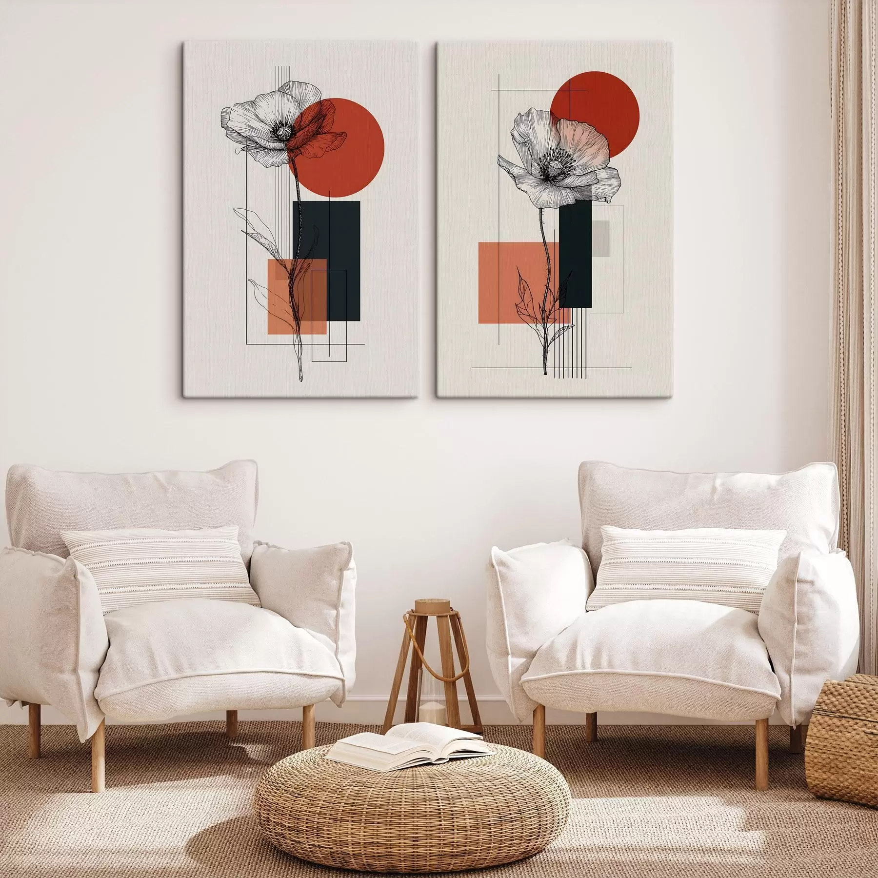 wall murals Graphic poppies against a geometric background m30533