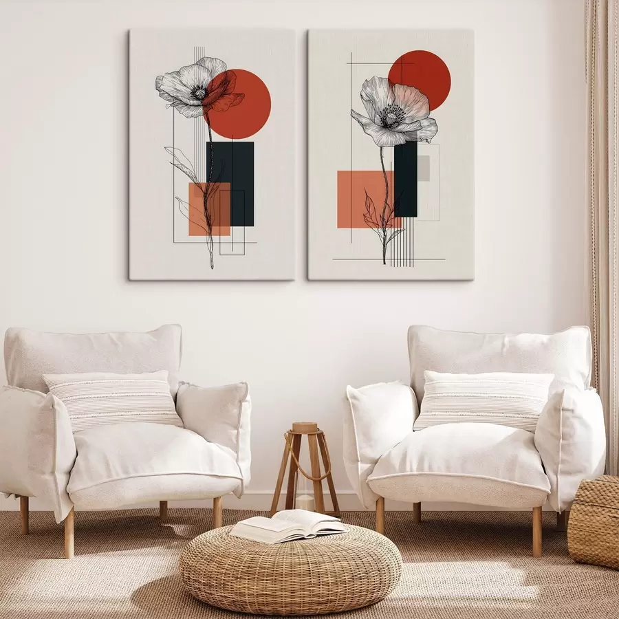 wall murals Graphic poppies against a geometric background m30533