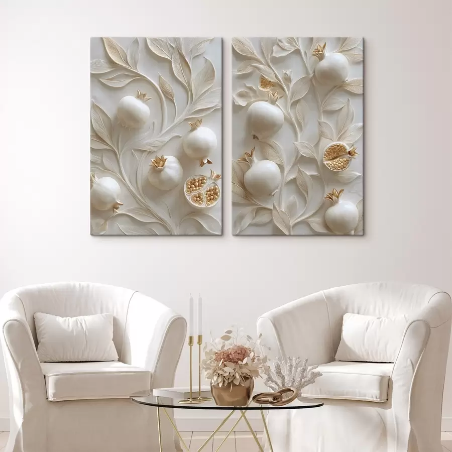 wall murals Pomegranate branches with fruit, rendered in bas-relief style m30537