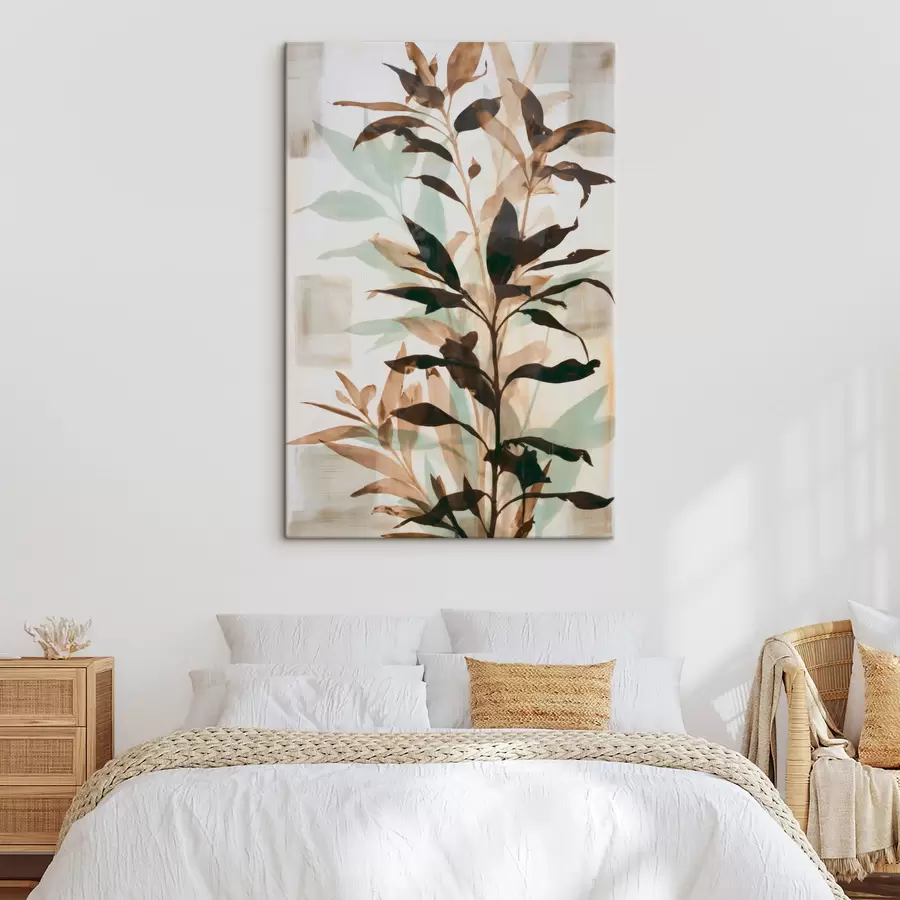 wall murals An abstraction with silhouettes of leaves and circles s49345