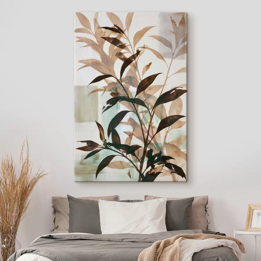 wall murals An abstraction with silhouettes of leaves and circles s49346