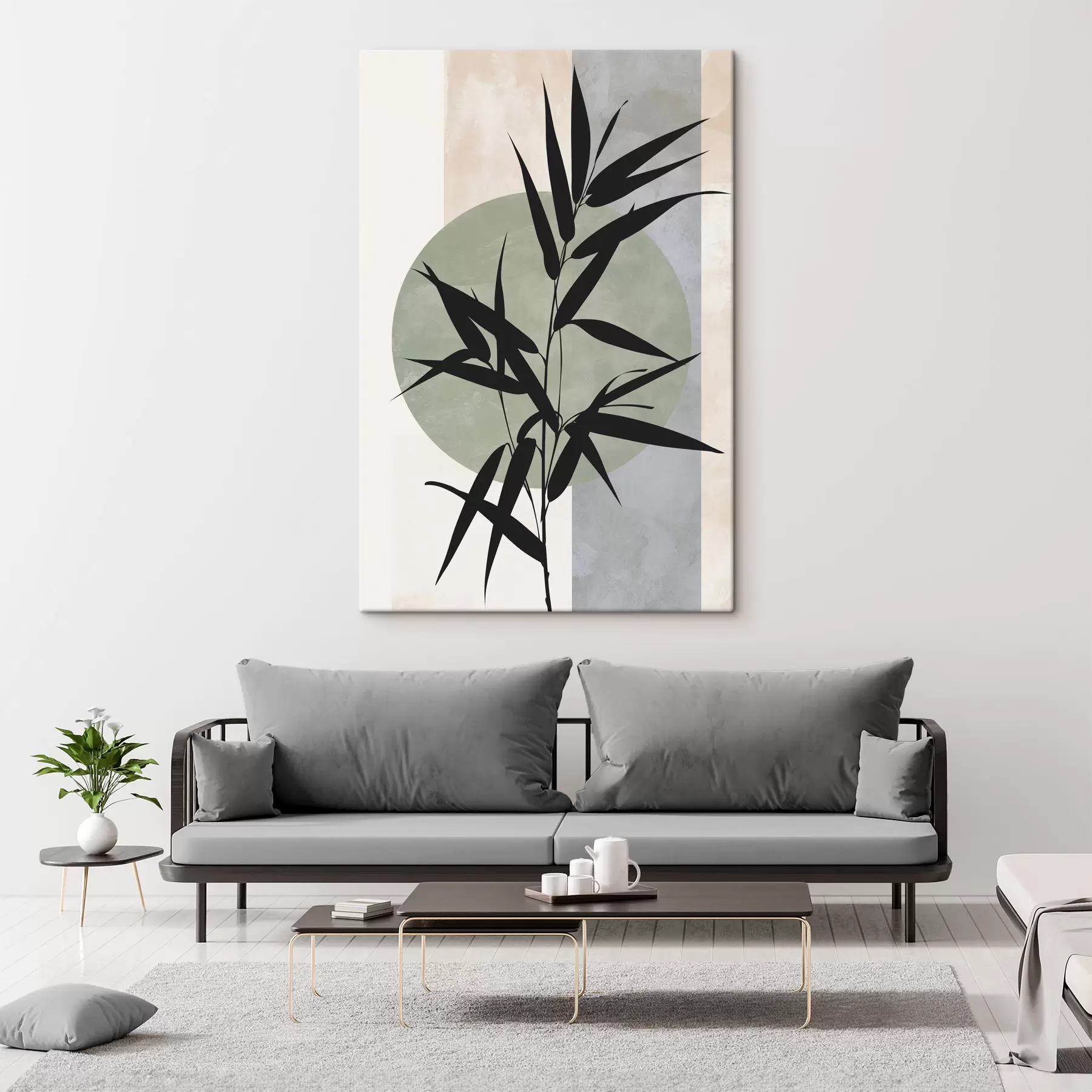 wall murals An abstraction with silhouettes of leaves and circles s49363