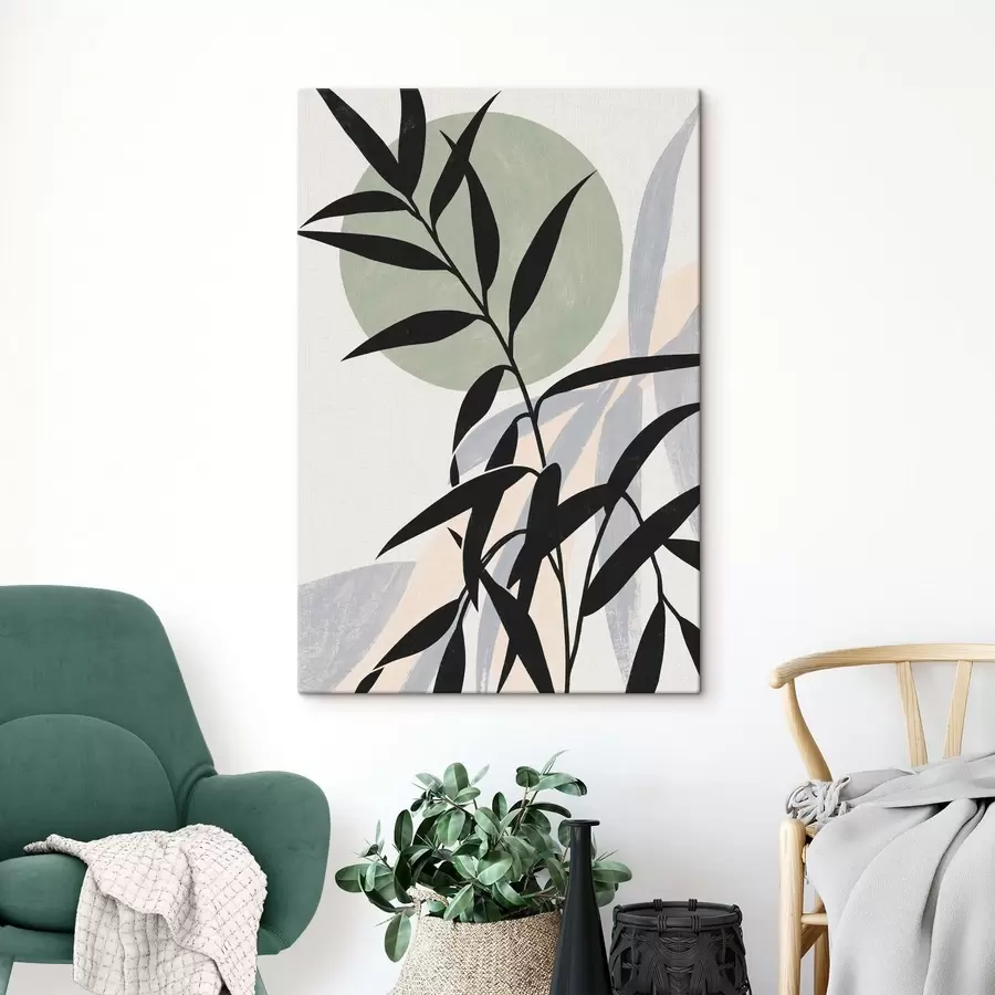 Wall Mural Photo Wallpaper An abstraction with silhouettes of leaves and circles s49364