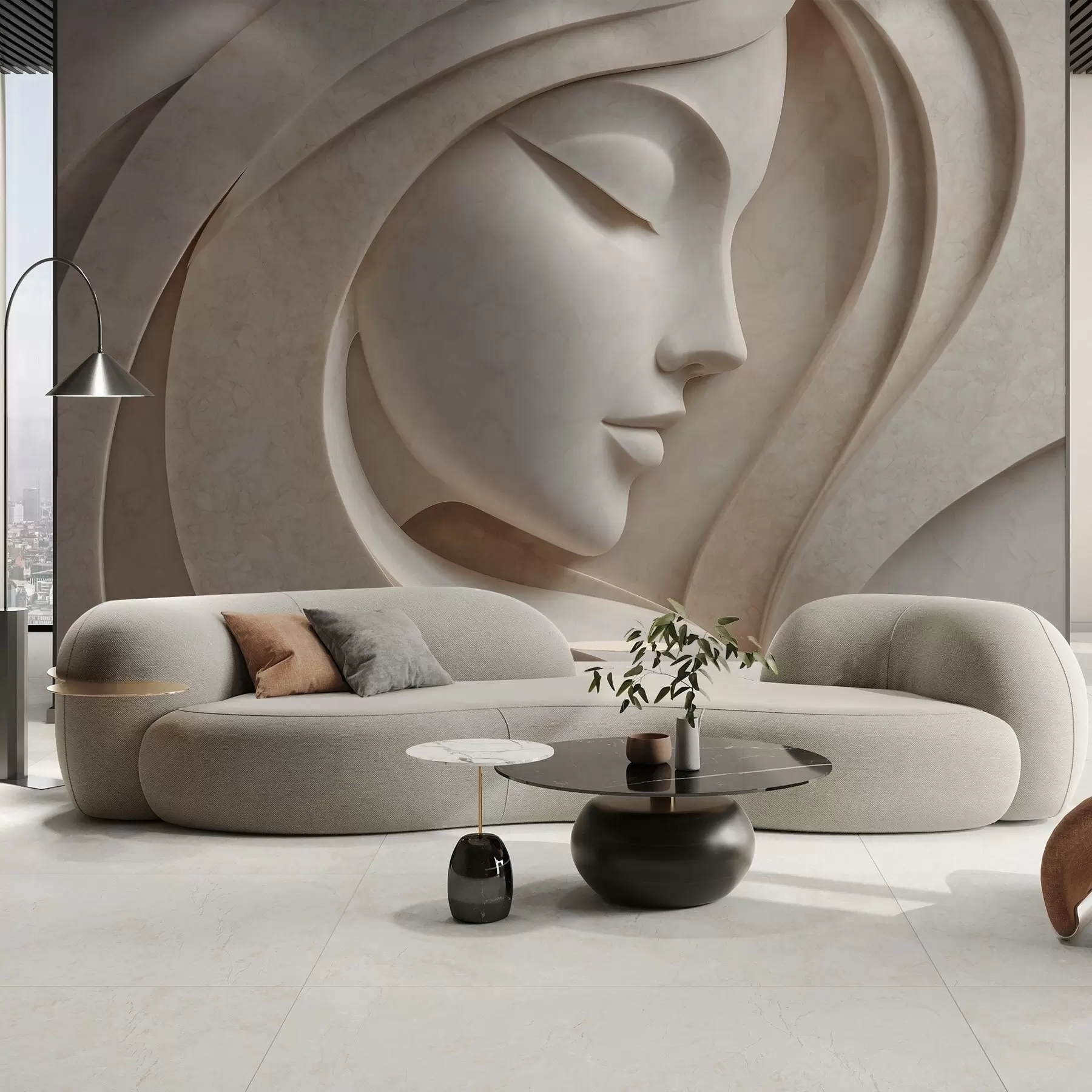 wall murals A female profile in bas-relief style w05569