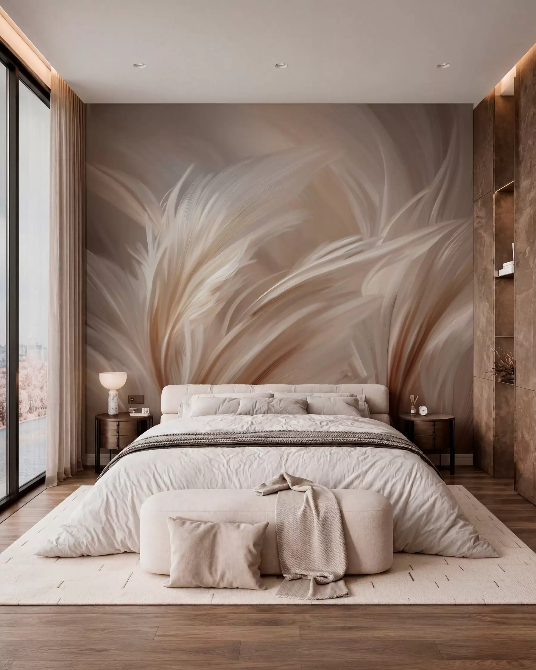 wall murals Elegant feathers in shades of beige and brown w05658
