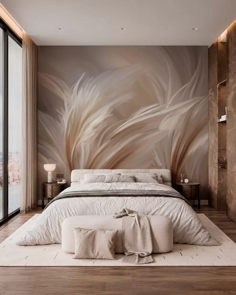 wall murals Elegant feathers in shades of beige and brown w05658