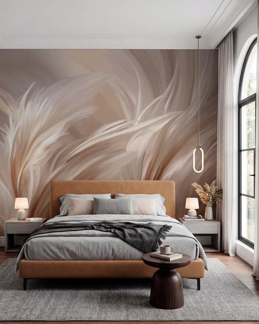 murales Plumas en luz cálida w05658