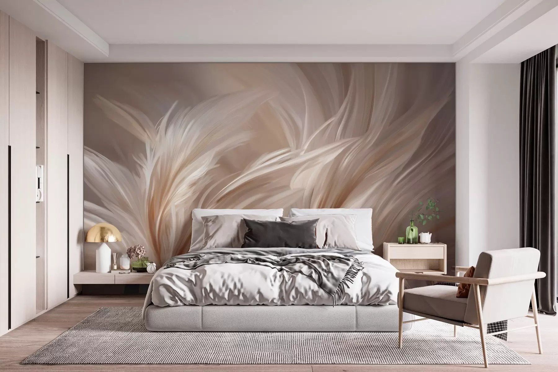peintures murales De magnifiques plumes dans des tons de beige et de marron w05658