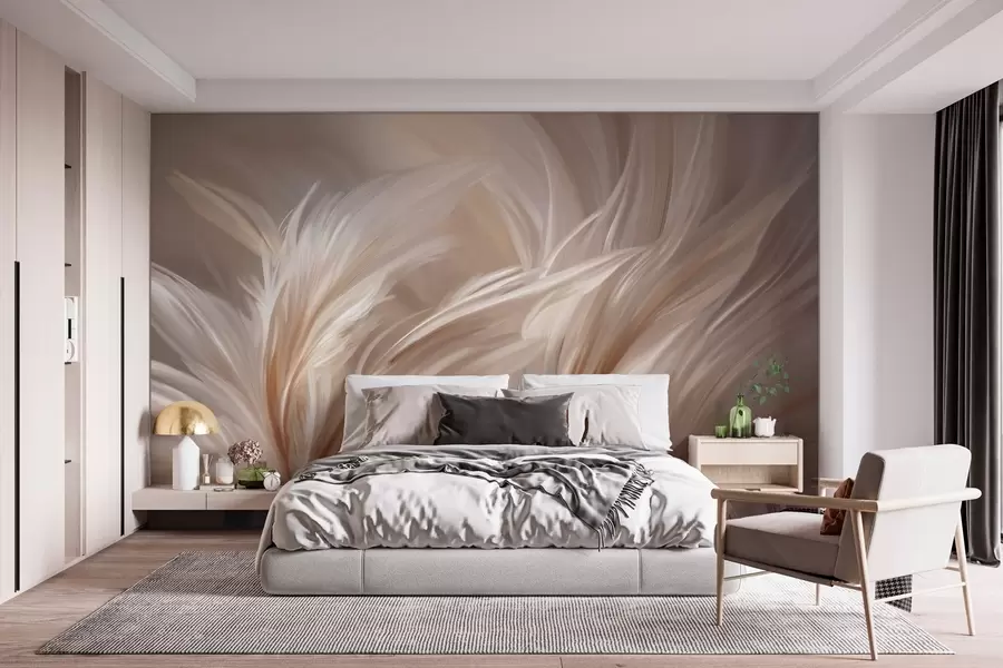 peintures murales De magnifiques plumes dans des tons de beige et de marron w05658