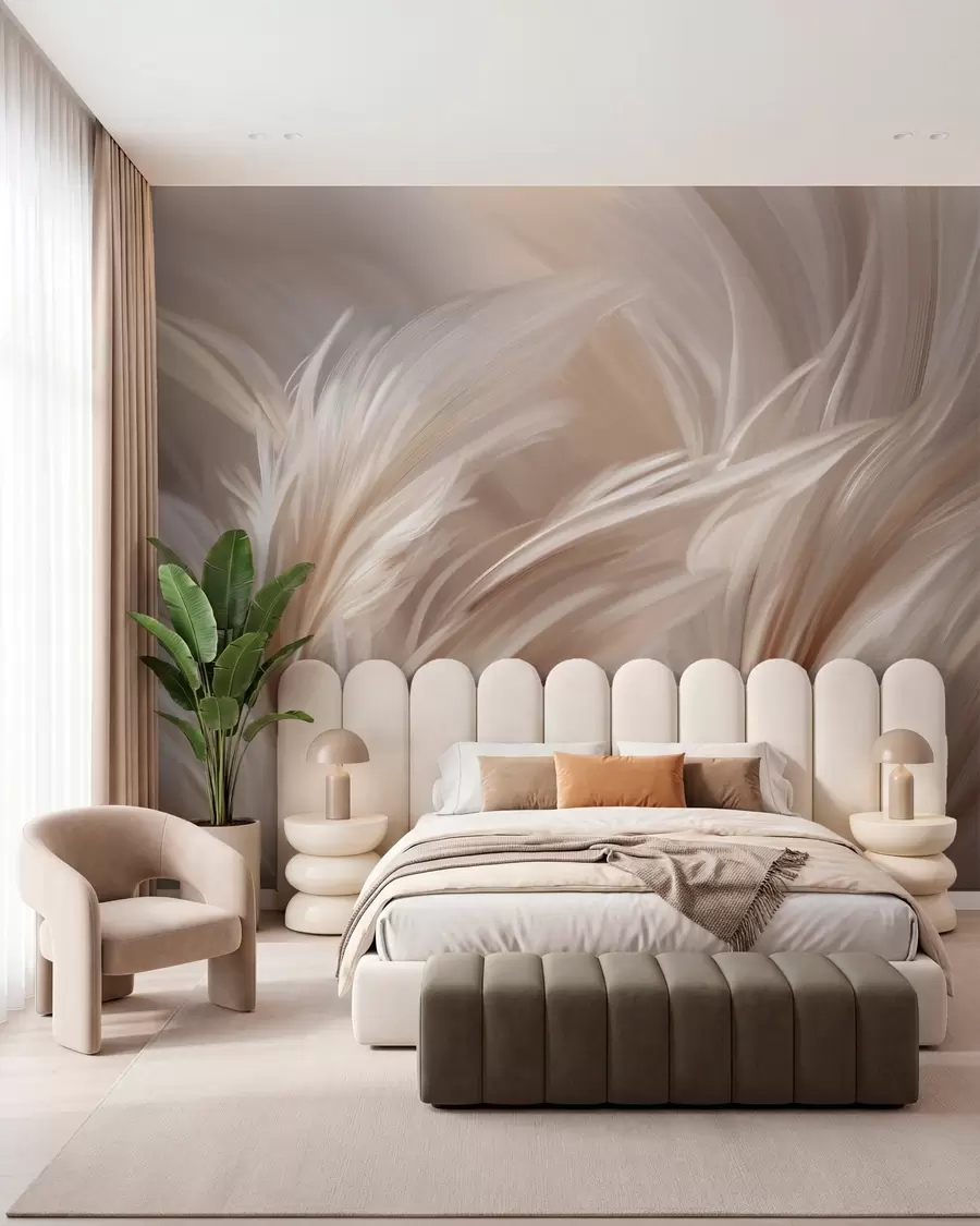 wall murals Elegant feathers in shades of beige and brown w05658