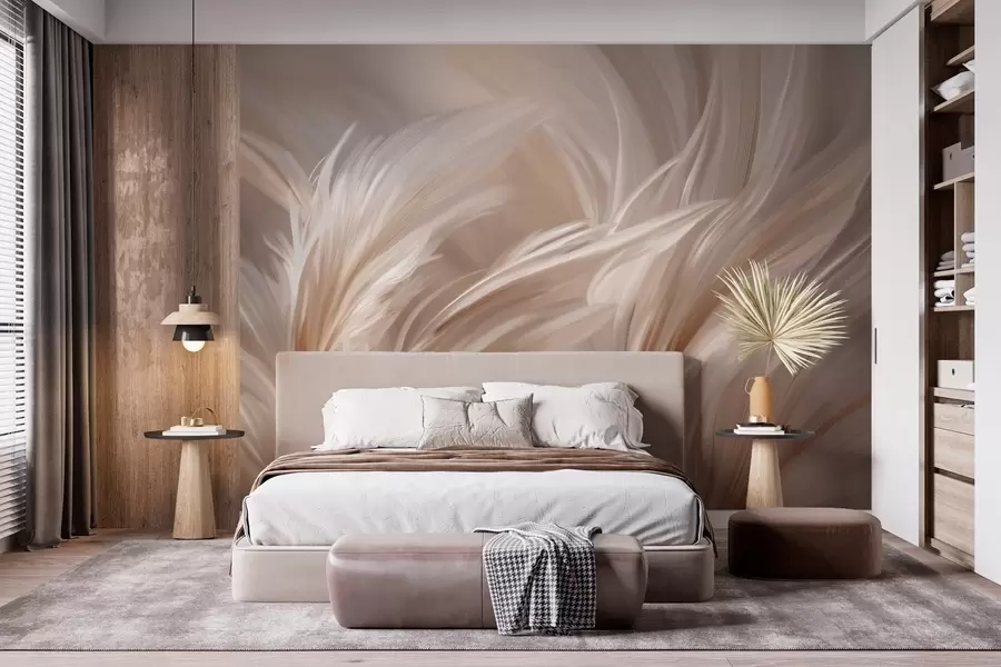 Wall Mural Photo Wallpaper Elegant feathers in shades of beige and brown w05658