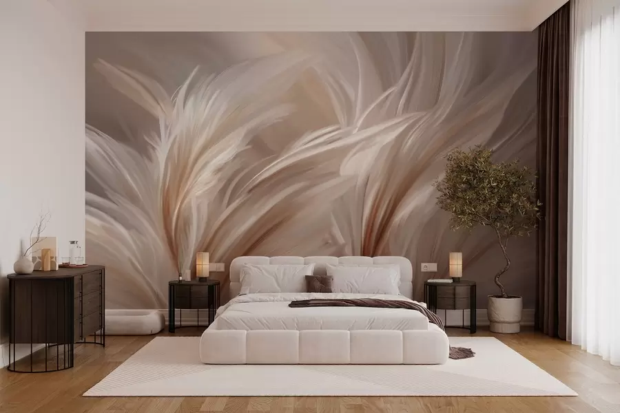 peintures murales De magnifiques plumes dans des tons de beige et de marron w05658