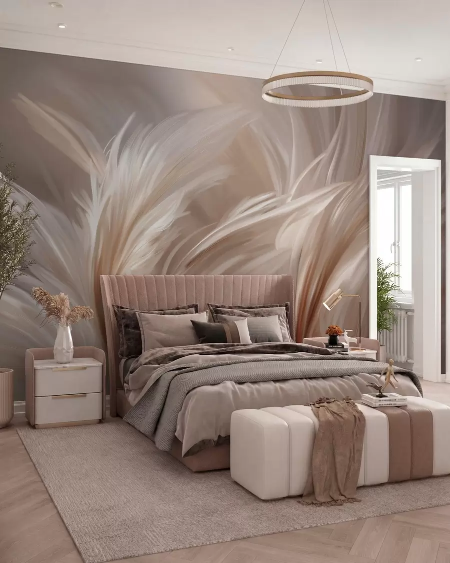 peintures murales De magnifiques plumes dans des tons de beige et de marron w05658
