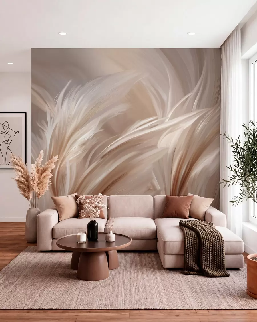 Wall Mural Photo Wallpaper Elegant feathers in shades of beige and brown w05658