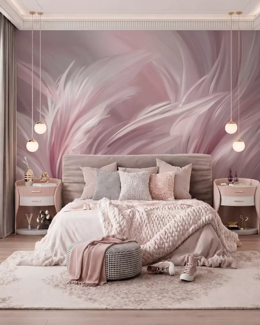 murales Elegantes plumas en tonos rosados w05658v1