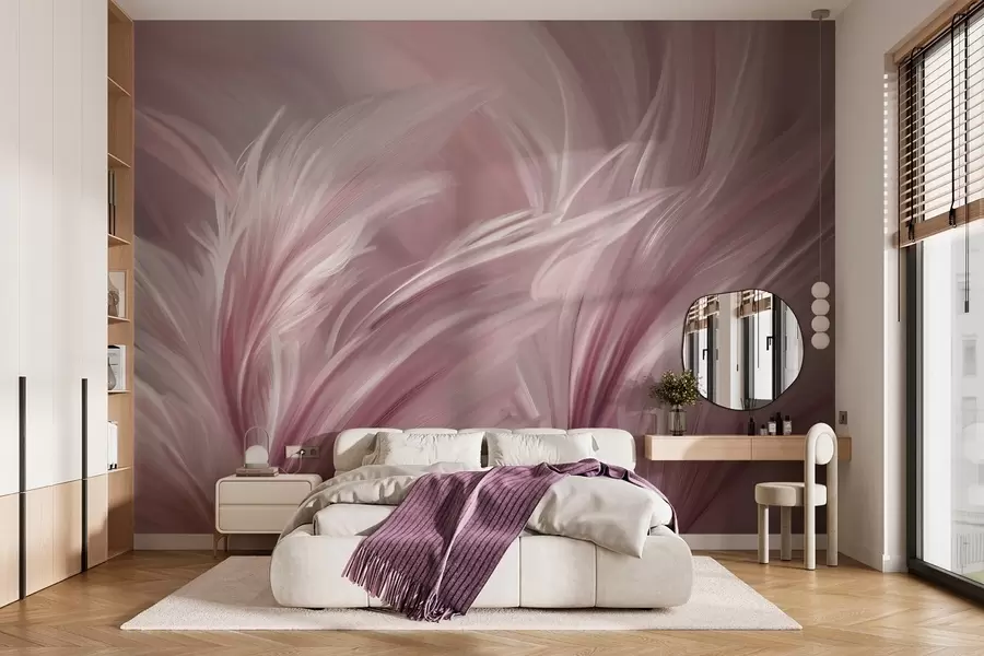 murales Elegantes plumas en tonos rosados w05658v1
