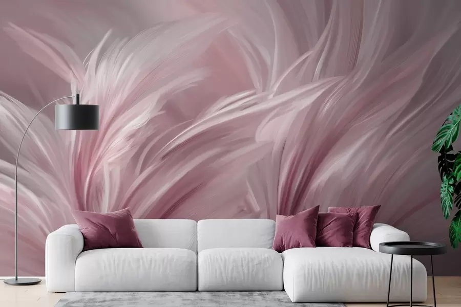 murales Elegantes plumas en tonos rosados w05658v1