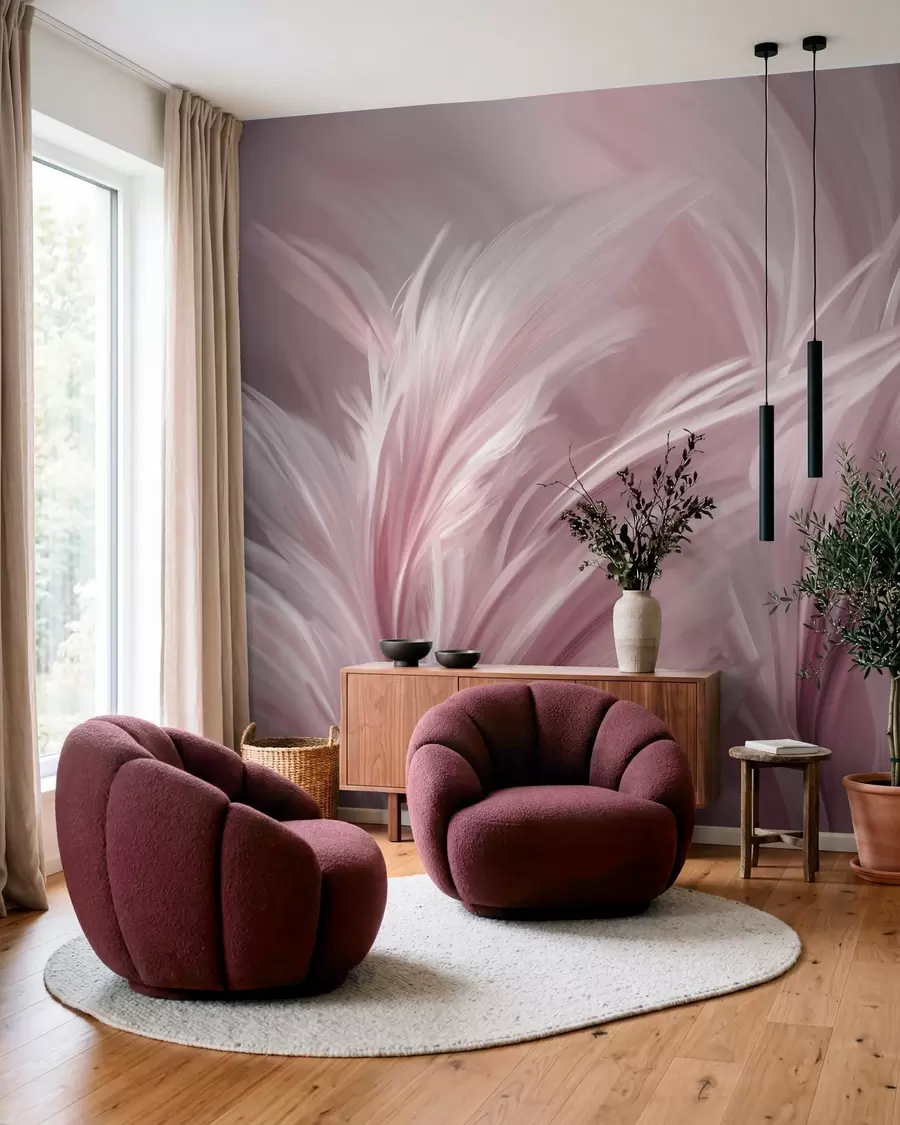 murales Elegantes plumas en tonos rosados w05658v1